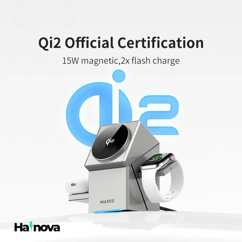 HaiNova | Qi2 Certified 3-in-1 MagSafe Wireless Charging Dock – Auto-Rotating Fast Charger for iPhone, Apple Watch & AirPods