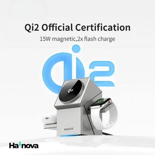 HaiNova | Qi2 Certified 3-in-1 MagSafe Wireless Charging Dock – Auto-Rotating Fast Charger for iPhone, Apple Watch & AirPods