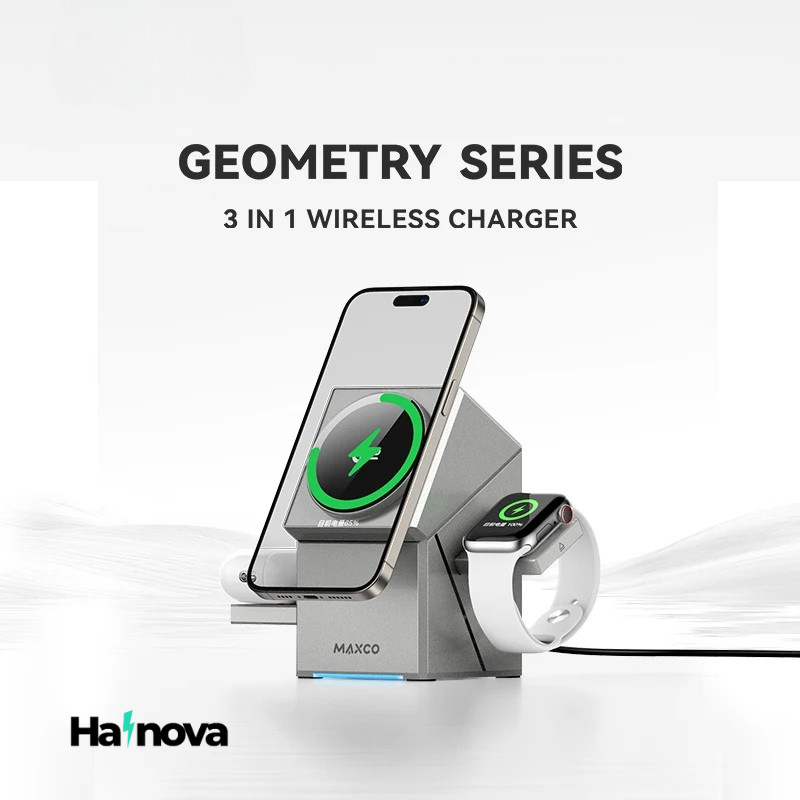HaiNova | Qi2 Certified 3-in-1 MagSafe Wireless Charging Dock – Auto-Rotating Fast Charger for iPhone, Apple Watch & AirPods