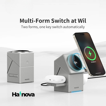 HaiNova | Qi2 Certified 3-in-1 MagSafe Wireless Charging Dock – Auto-Rotating Fast Charger for iPhone, Apple Watch & AirPods